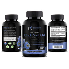 Blossom Nature virgin black seed oil capsules ready for daily use.
