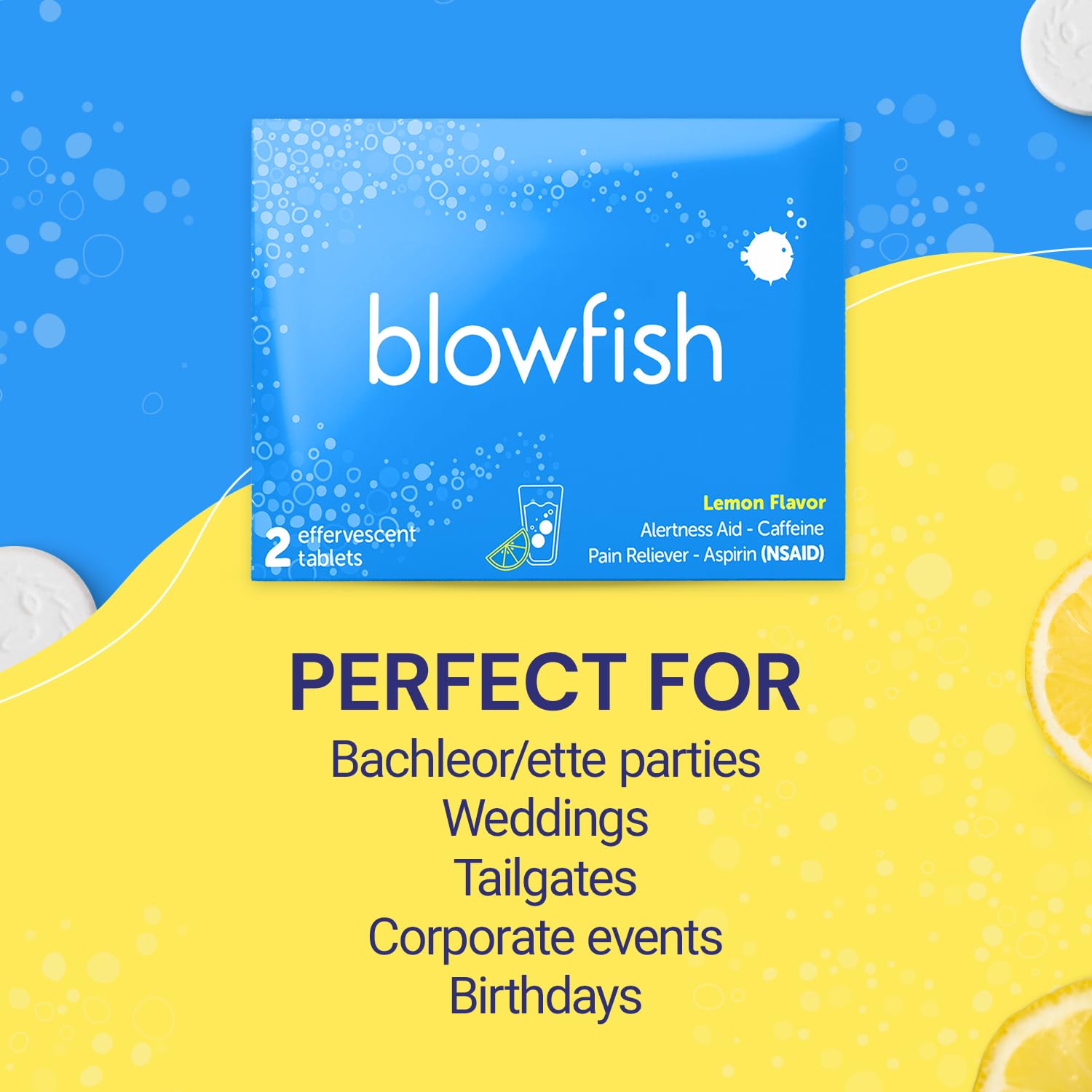 Blowfish effervescent-tablet-dissolve showing a fizzy, refreshing morning ritual
