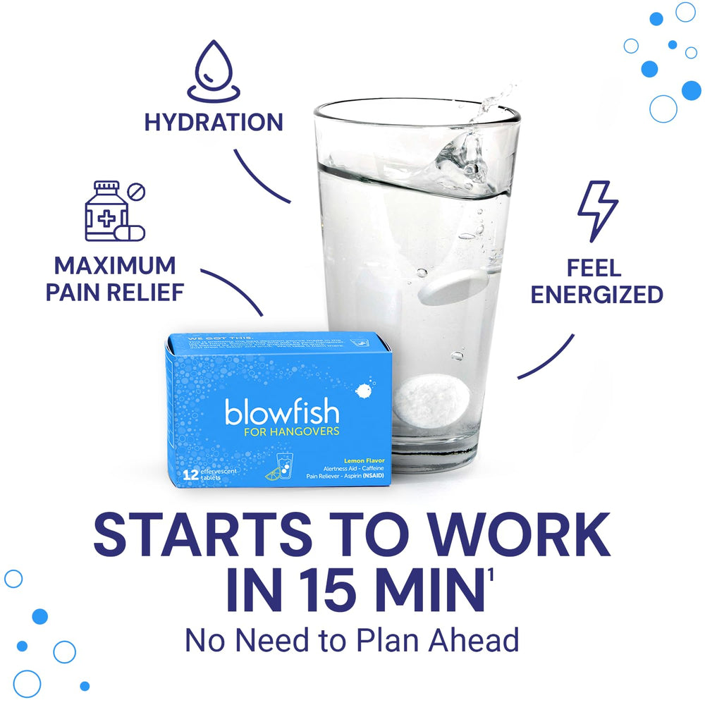Blowfish dissolving in a glass of water with fizz for rapid relief
