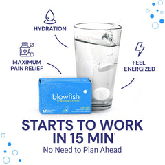 Blowfish dissolving in a glass of water with fizz for rapid relief