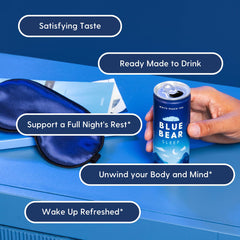 Blue Bear ready-to-drink can, convenient bedtime beverage option.