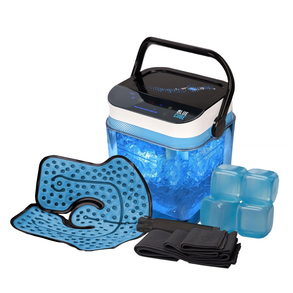 Blue Cube Circulating Ice Machine front view for portable post-workout relief.