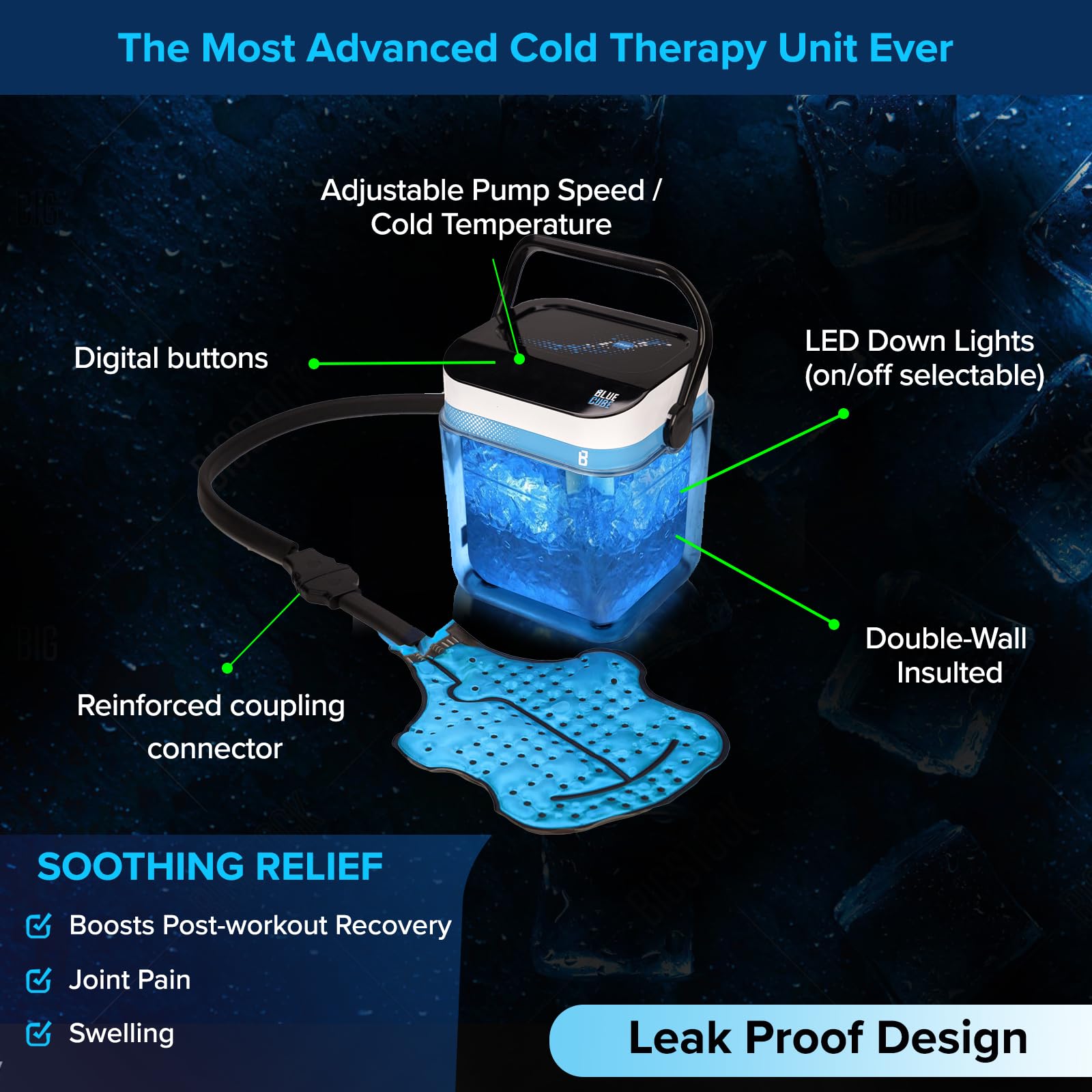Blue Cube Circulating Ice Machine insulated walls show fill line clearly.