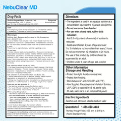 Blue Echo Care NebuClear MD 20-vial pack shown for convenient dosing.