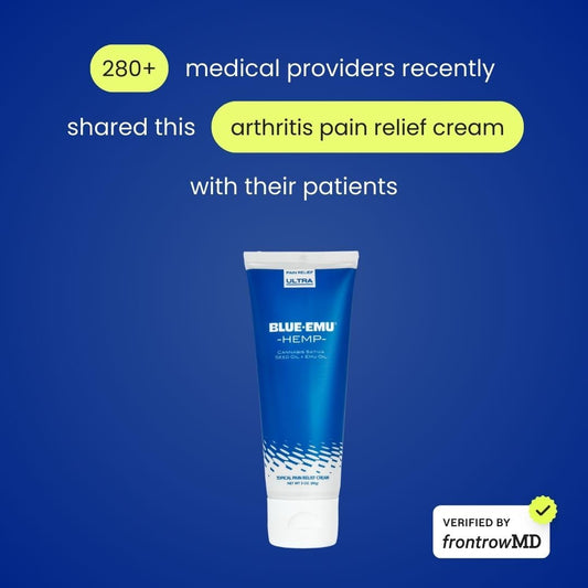 BLUE-EMU Ultra Hemp Arthritis Pain Relief Cream texture close-up shows smooth absorption.