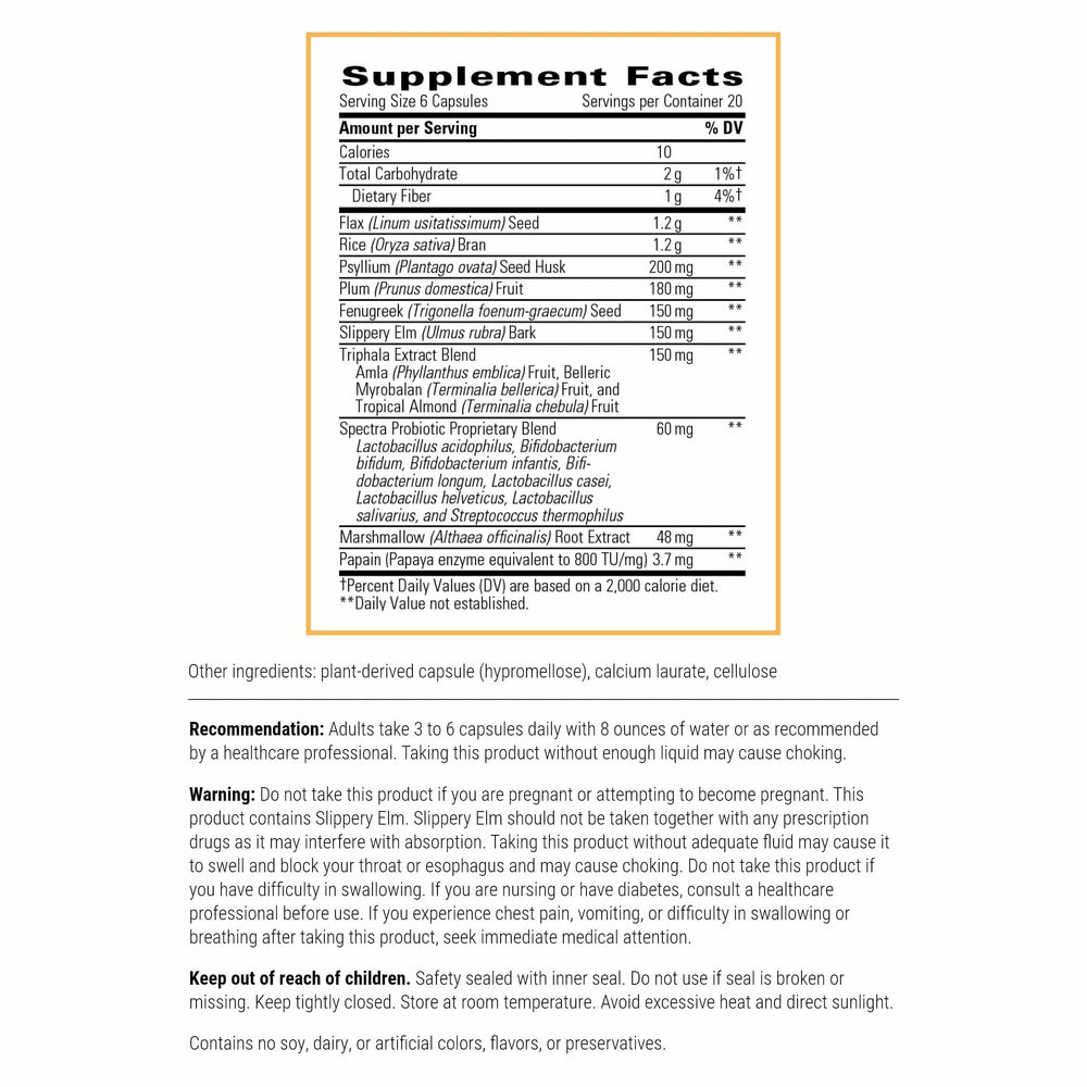 Blue Heron capsules close-up highlighting fiber and herbs for gut health