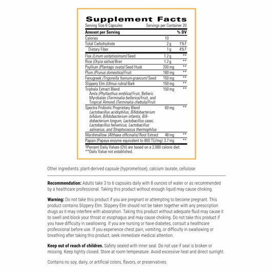 Blue Heron capsules close-up highlighting fiber and herbs for gut health