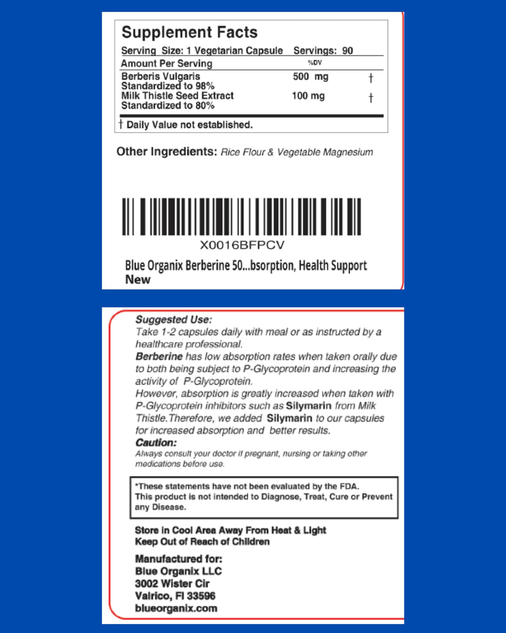 Blue Organix Berberine bottle in hand suggests convenient daily use