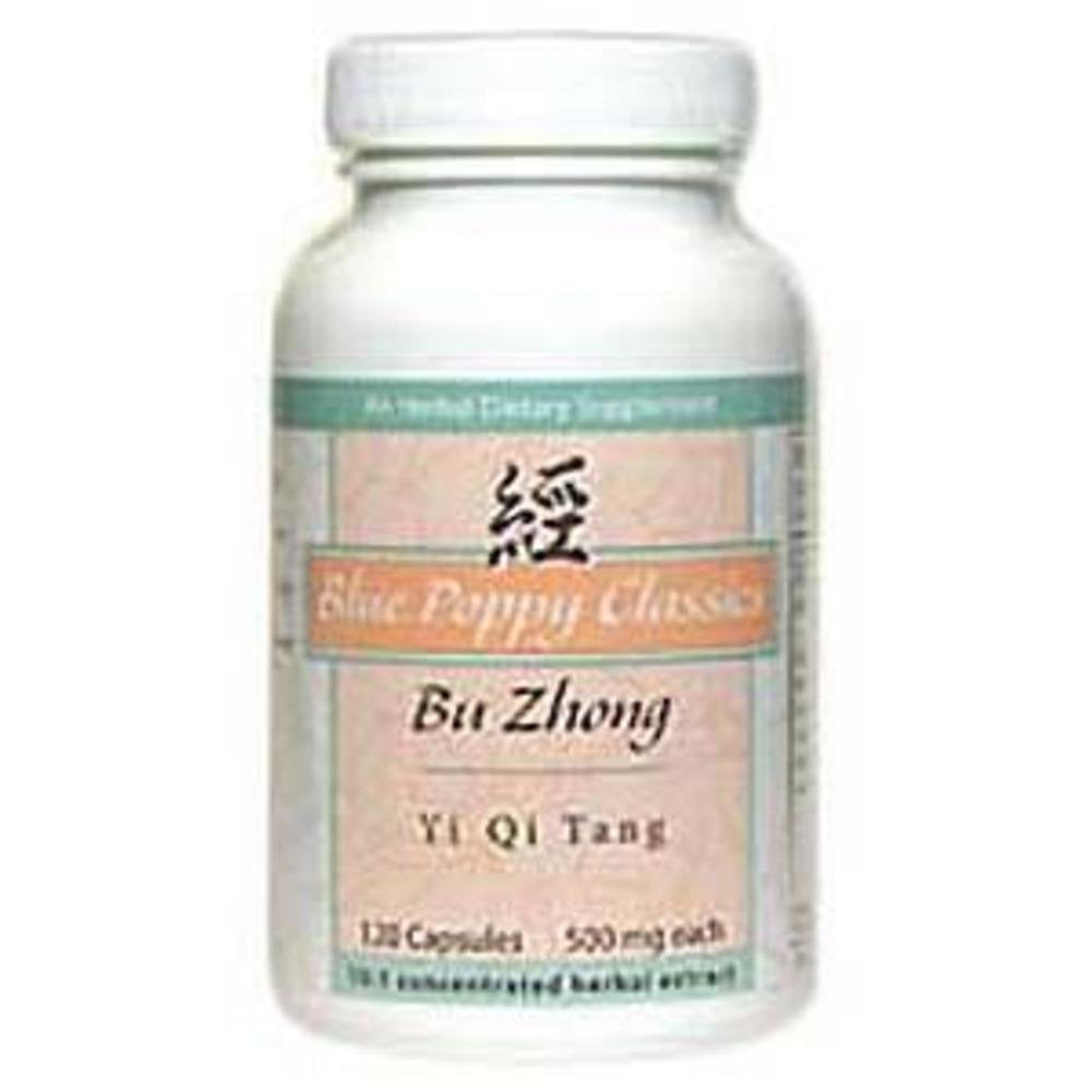 Blue Poppy Bu Zhong Yi Qi Tang bottle label highlights herbal blend for daily energy