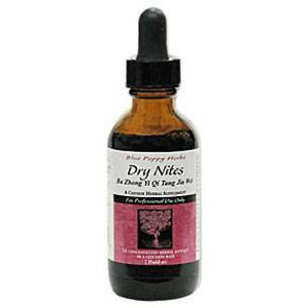 Blue Poppy Dry Nites liquid bottle ready for your daily wellness ritual
