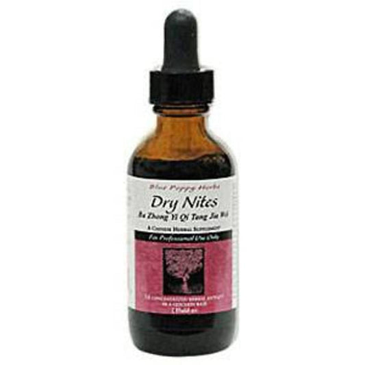 Blue Poppy Dry Nites liquid bottle ready for your daily wellness ritual