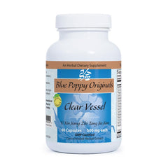 Blue Poppy Originals Clear Vessel bottle shows concentrated herbal extract for daily wellness.
