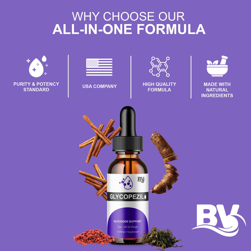 BLUE VIBE Glycopezil Drops label close-up highlights nutrient balance.
