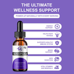 BLUE VIBE Glycopezil Drops label close-up highlights ingredients and usage.