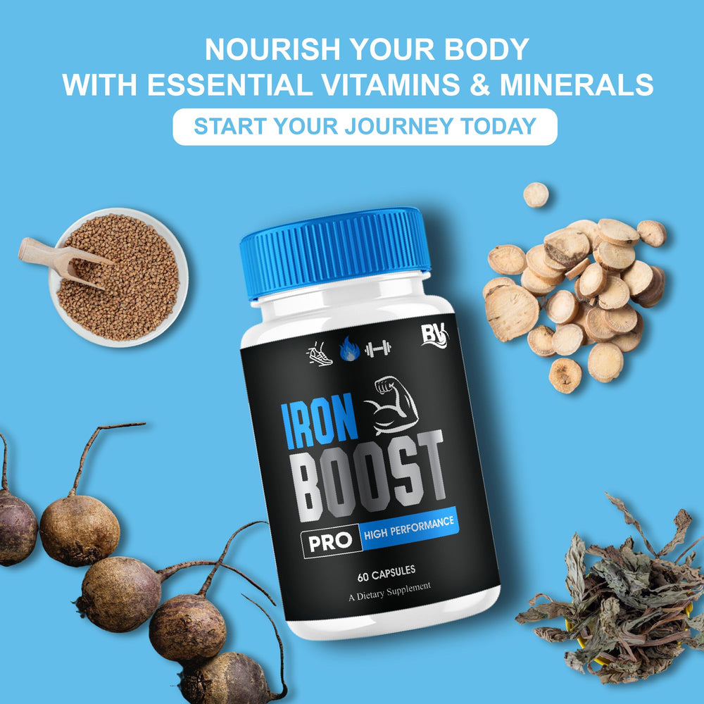 Blue Vibe Iron Boost Pro packaging highlights quality and purity.