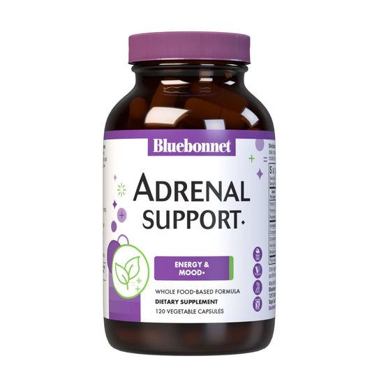 BlueBonnet Adrenal Support bottle front, ready for daily energy and mood support.