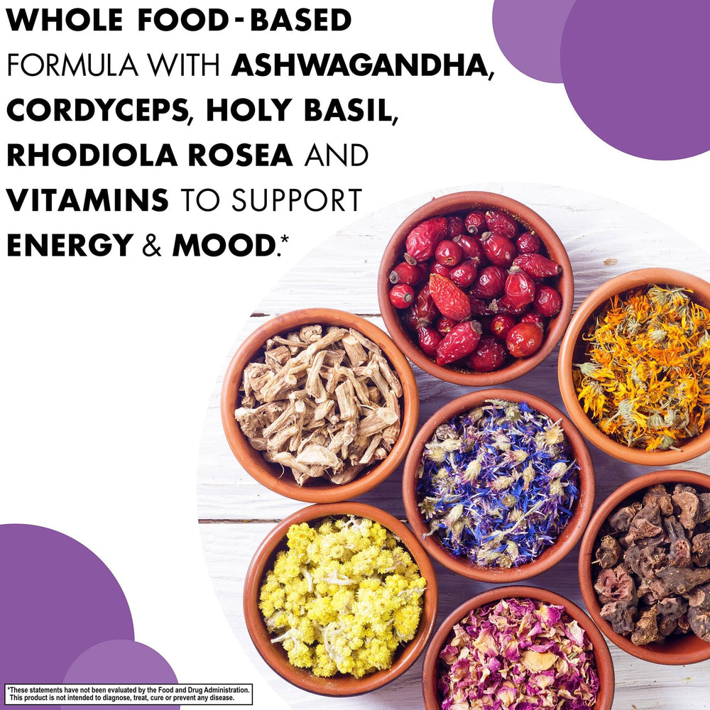 BlueBonnet Adrenal Support label view showing vegan, non-GMO credentials.