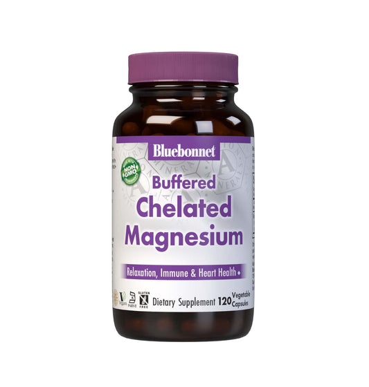 Bluebonnet Albion buffered chelated magnesium bottle with capsules for daily support
