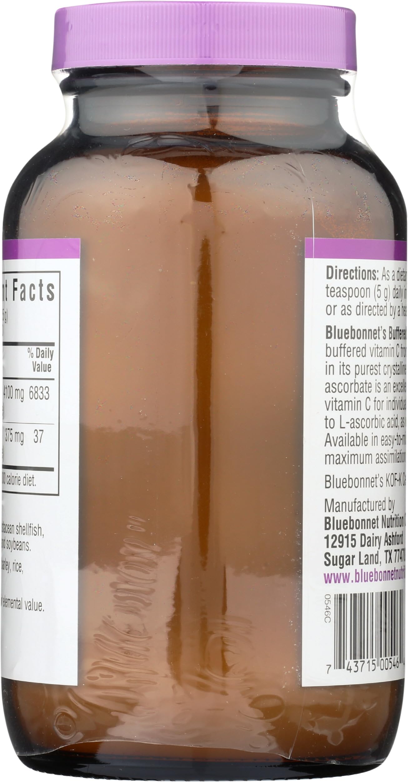 BlueBonnet Buffered C Crystals packaging showing allergen-free formula details