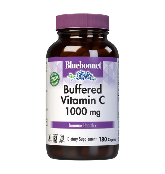 BlueBonnet Buffered Vitamin C bottle with 180 caplets for daily immune health.