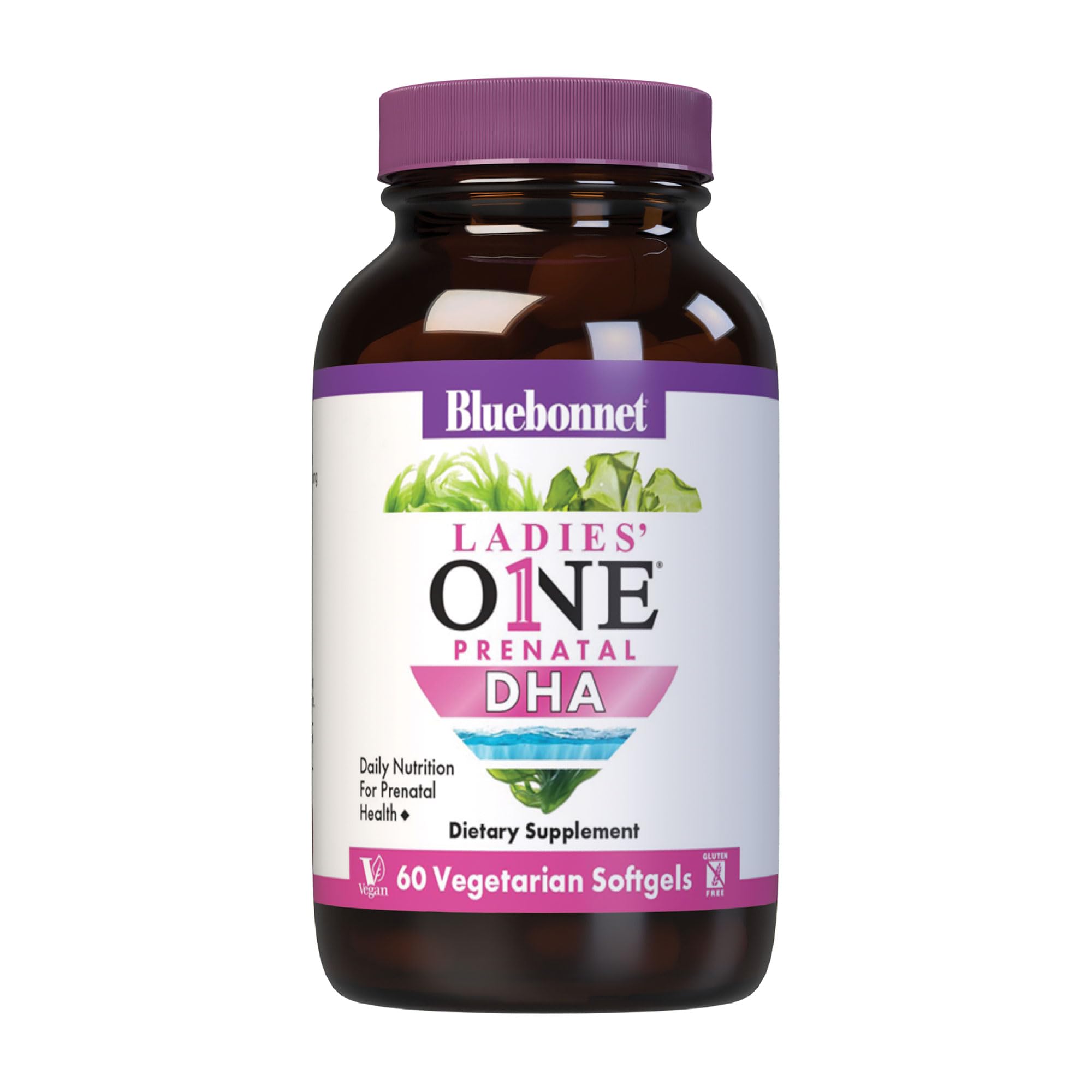 Bluebonnet Early Promise DHA bottle highlights vegetarian DHA for brain development support.