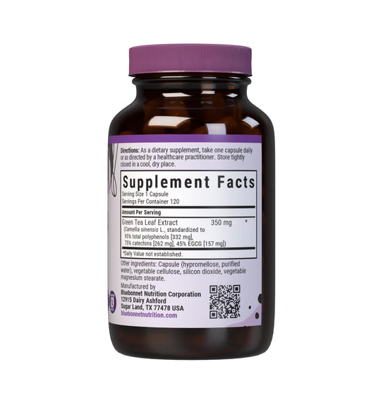 BlueBonnet EGCG capsules close-up emphasizing standardized extract for convenient daily use.