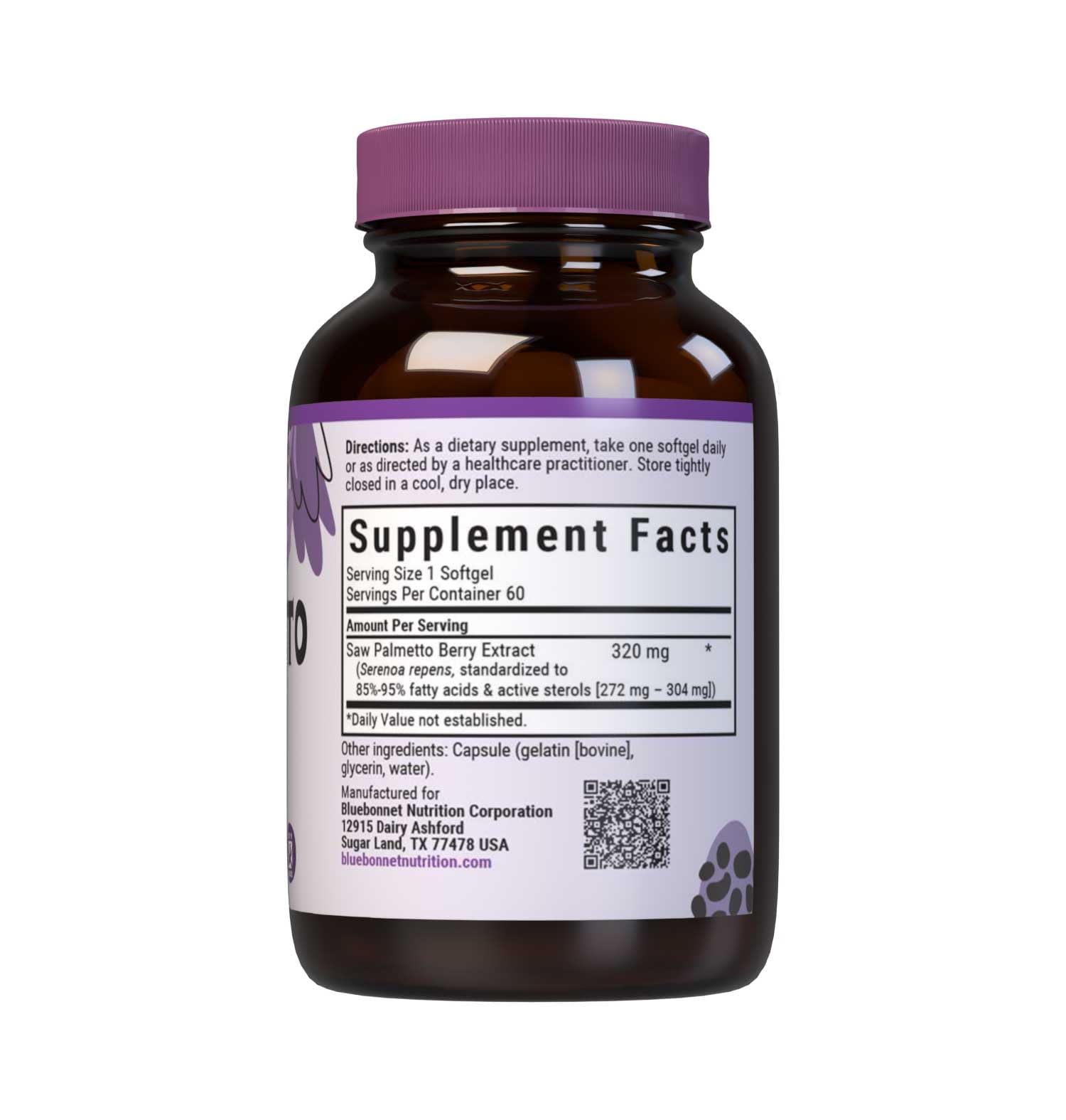 BlueBonnet Saw Palmetto Softgels close-up highlighting high potency extract.