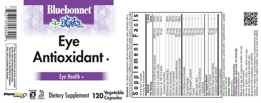 Bluebonnet Eye Antioxidant capsules in vegetable form for vegan-friendly eye support.