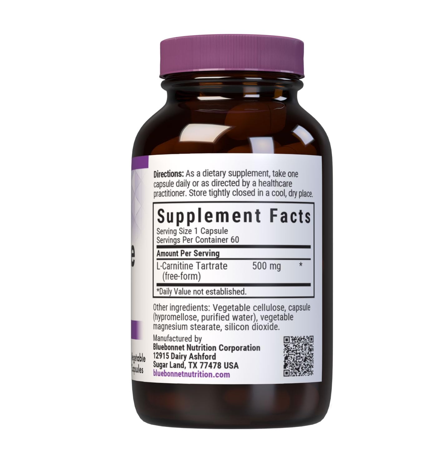 BlueBonnet L-Carnitine 500 mg capsules close-up showing smooth texture