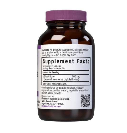 BlueBonnet L-Glutathione ingredients close-up showing vegan, allergen-free formula