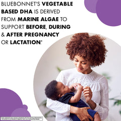 Bluebonnet Life'sDHA algal oil icon emphasizes plant-based DHA source.