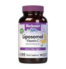 BlueBonnet Liposomal Vitamin C bottle and capsules on kitchen counter for immune support