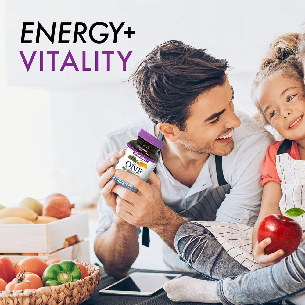 Bluebonnet Men's One Vegetable Capsule label emphasizes plant-based digestive enzymes for gentle support.