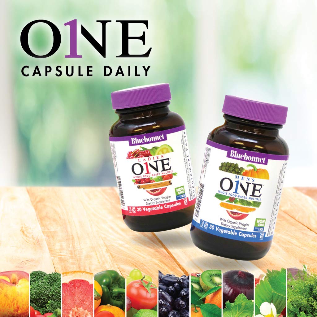 Bluebonnet Men's One Vegetable Capsule 90-count bottle signals a three-month supply.
