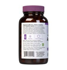 BlueBonnet Milk-Free Probiotic label close-up with allergen-free features.