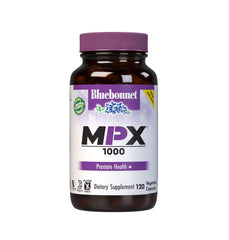 BlueBonnet MPX 1000 Prostate Support capsules in bottle, vegan formula for daily wellness.