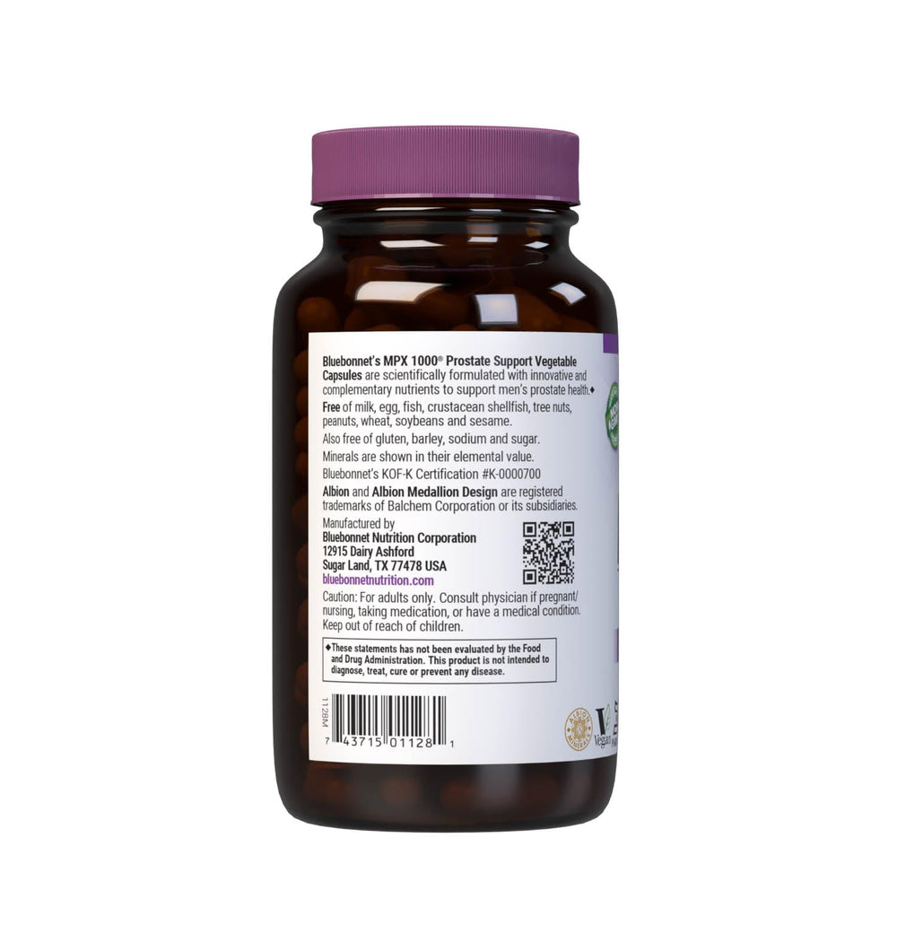 BlueBonnet MPX 1000 Prostate Support packaging, 60 servings in convenient vegan capsules.