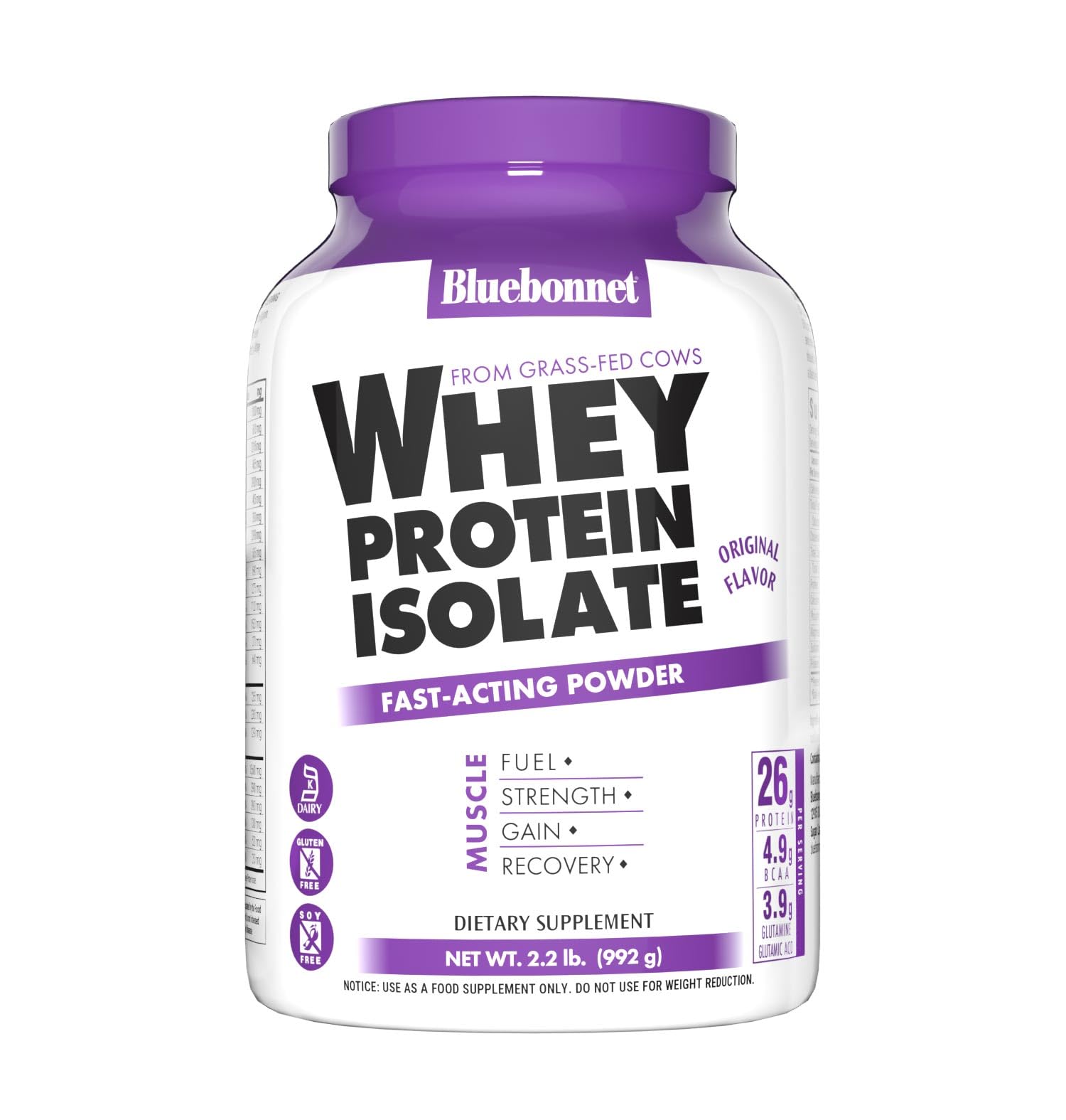 Bluebonnet Whey Protein Isolate bottle ready for lean muscle support.