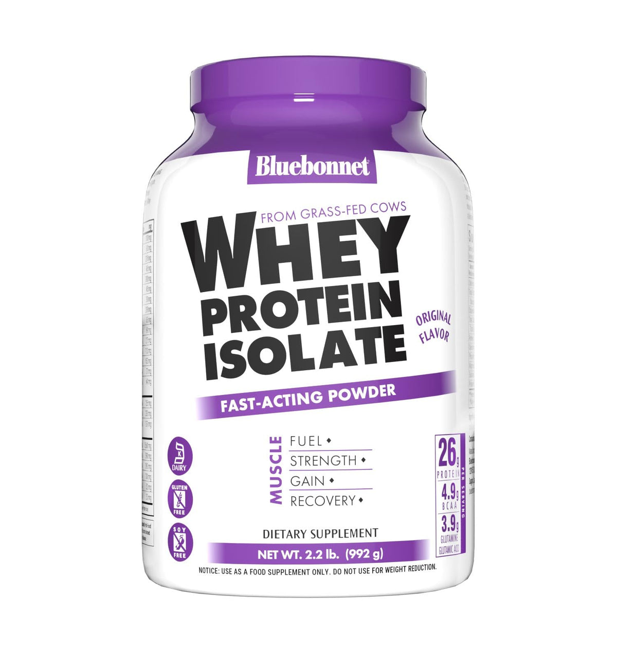 Bluebonnet Whey Protein Isolate bottle ready for lean muscle support.