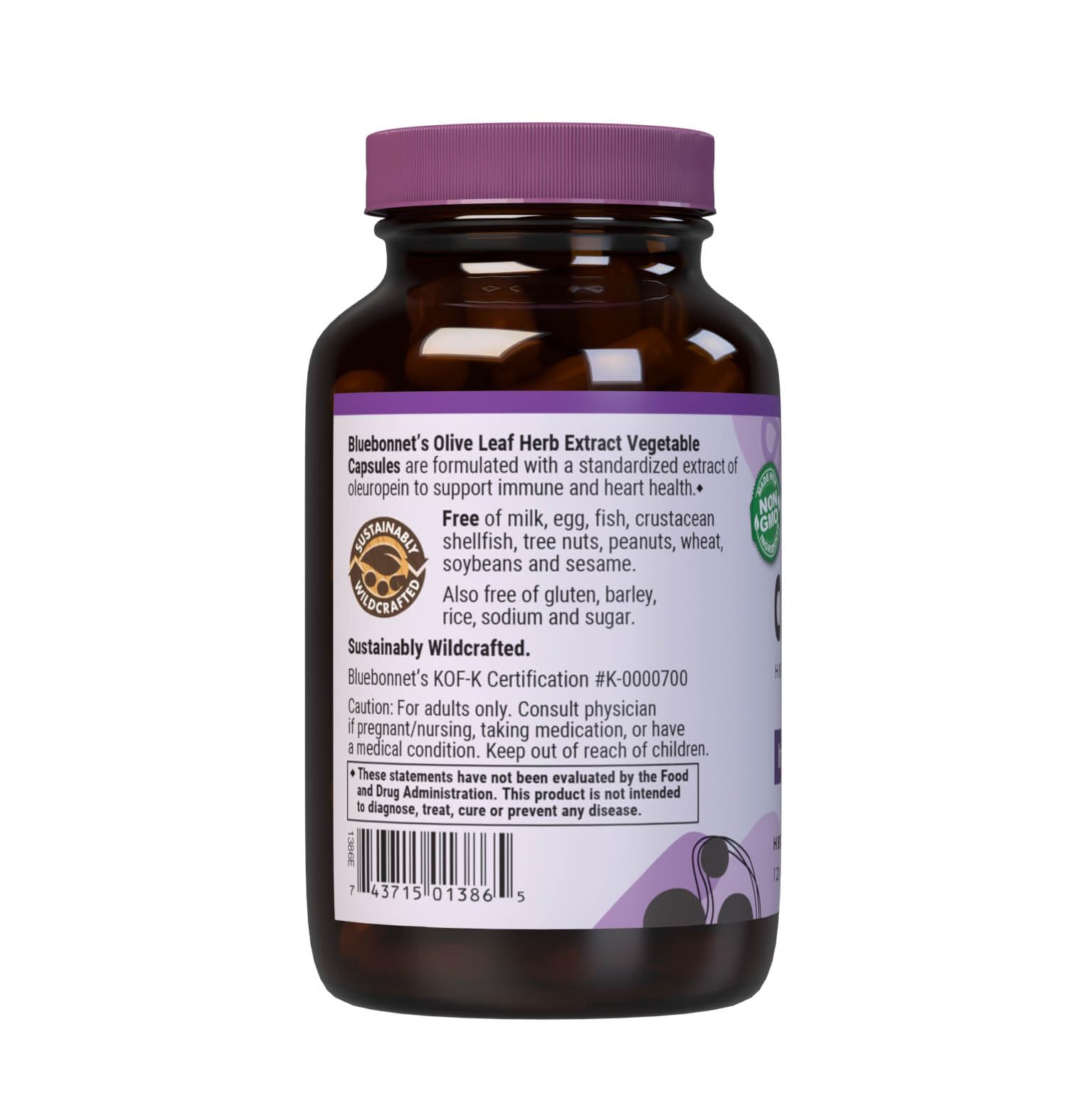 BlueBonnet Olive Leaf Extract glass bottle sits on a bright kitchen counter.