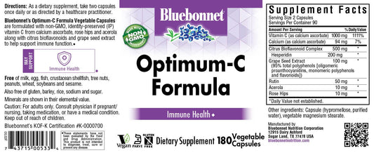 BlueBonnet Optimum C Formula capsules poured for daily immune support.