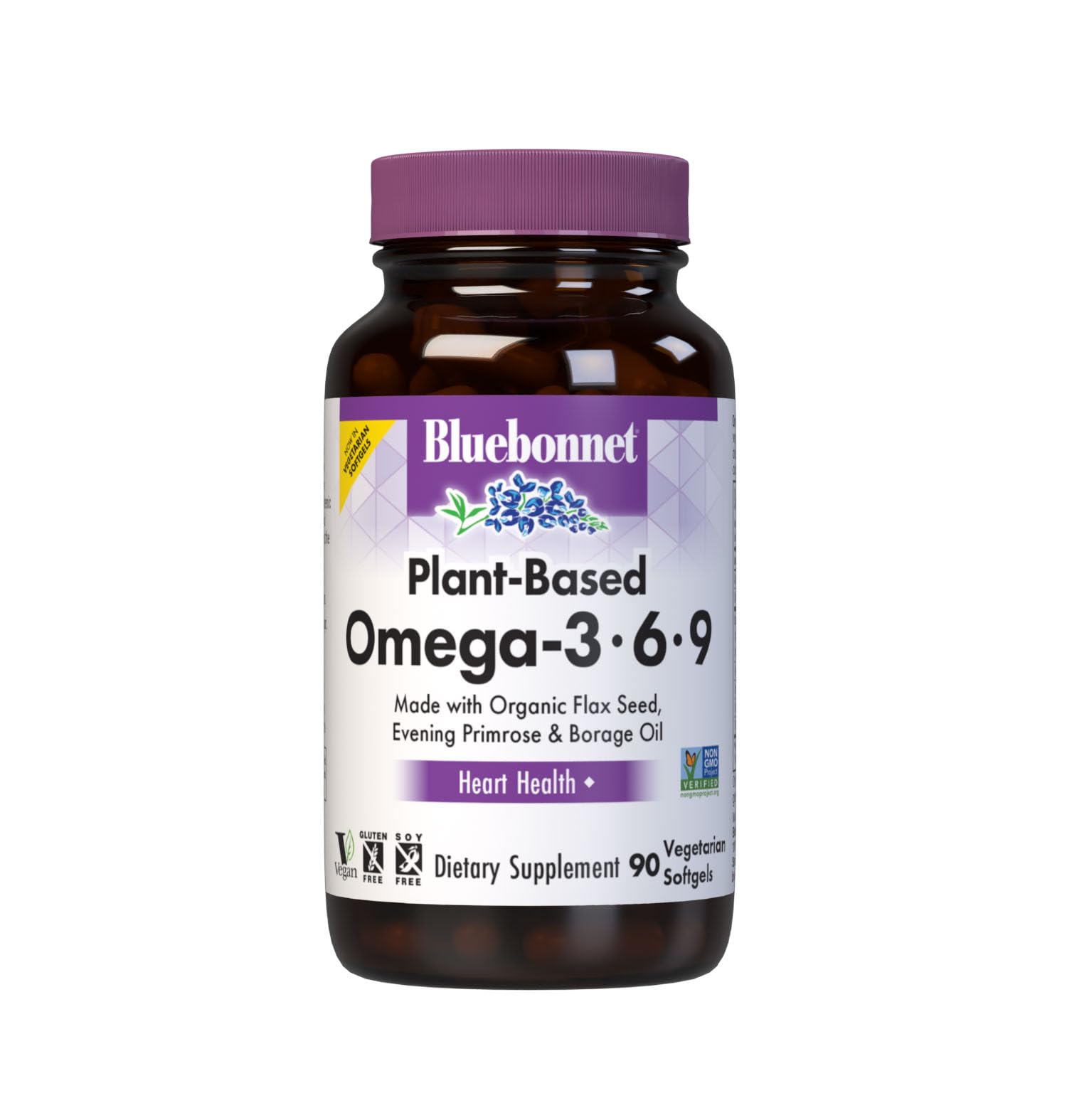 BlueBonnet Plant-Based Omega 3-6-9 softgels bottle showing product packaging and potential daily use benefits