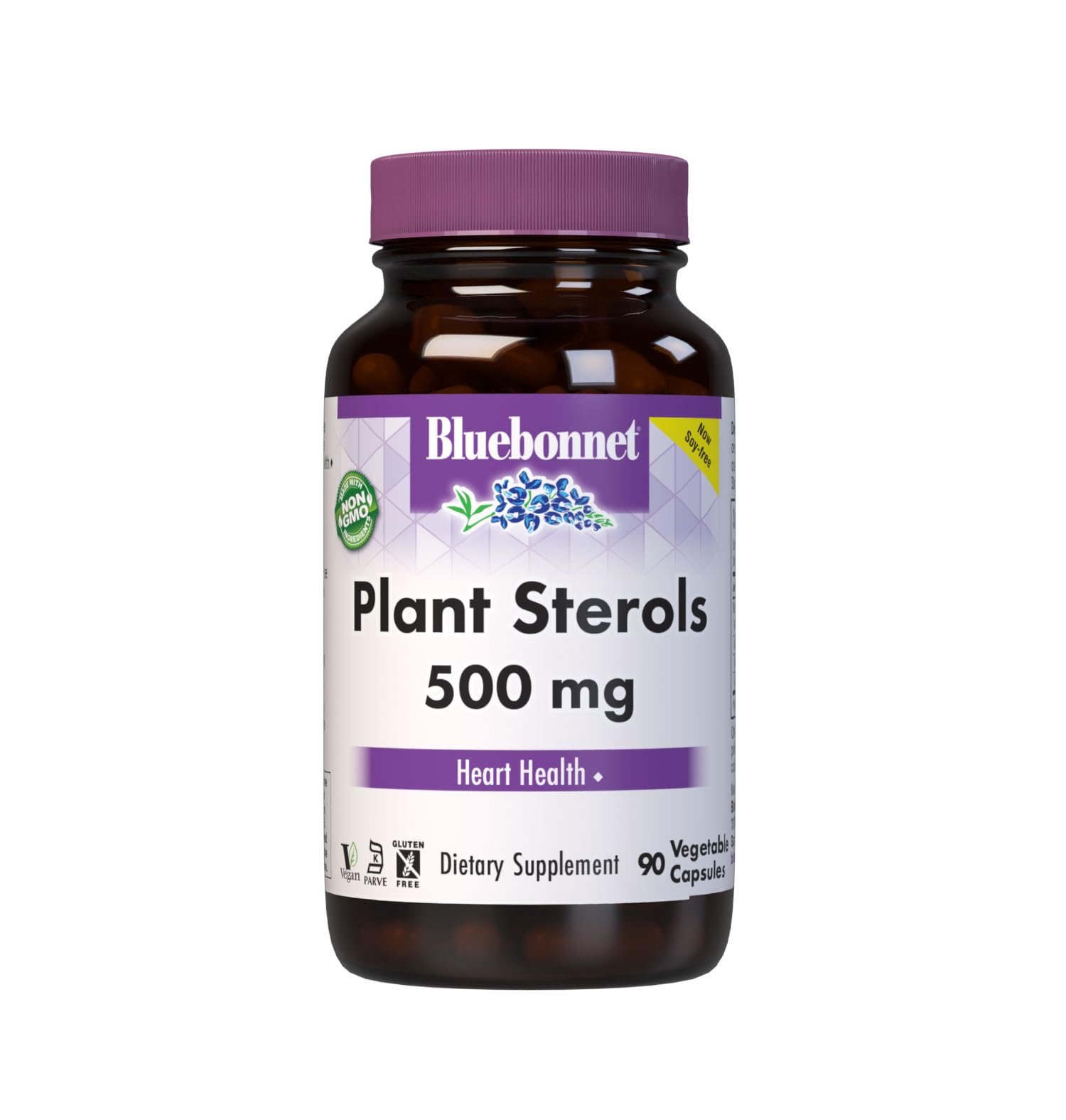 BlueBonnet Plant Sterols 500mg bottle with sunflower illustration for heart health support.