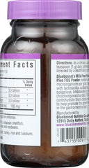 BlueBonnet Probiotic Acidophilus Plus FOS Powder label close-up highlighting allergen-free formula.