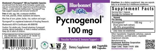 BlueBonnet Pycnogenol vegetarian capsules in a bottle for easy daily use