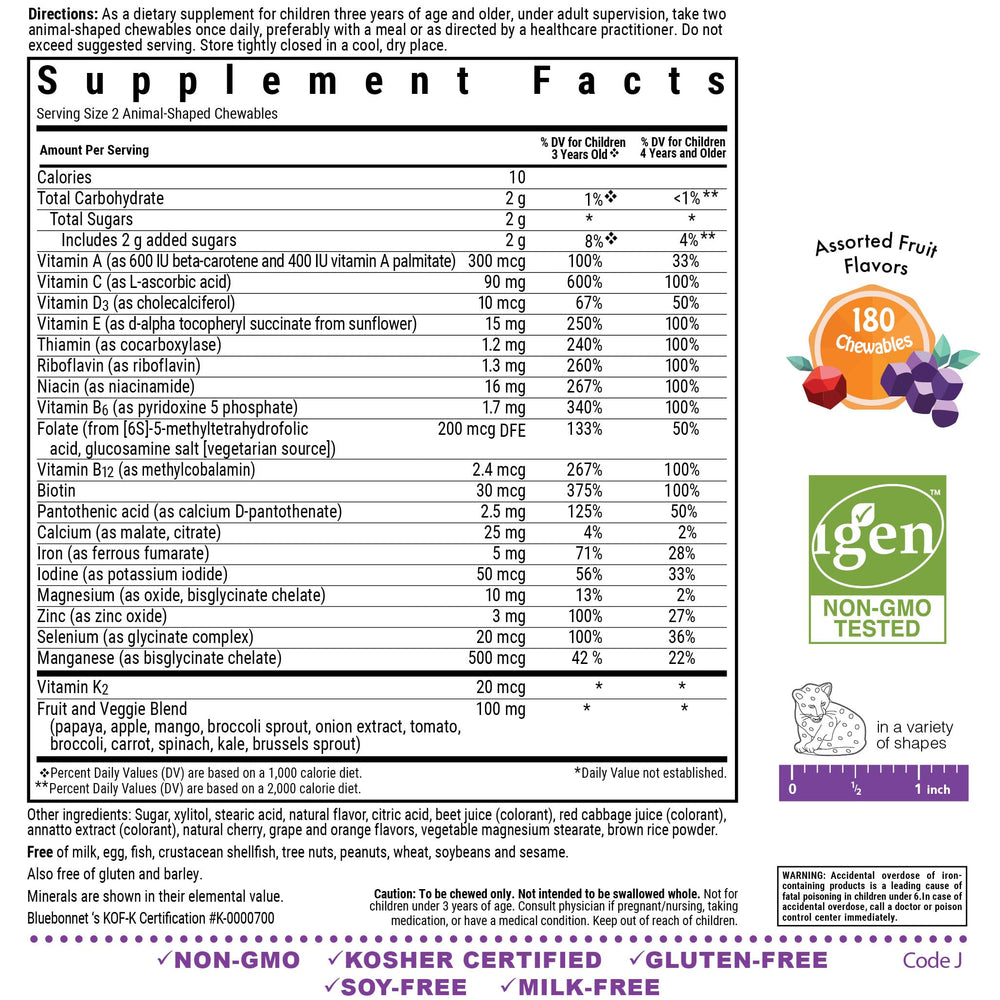 BlueBonnet Rainforest Animalz animal-shaped chewables appeal to picky eaters and simplify daily supplementation.