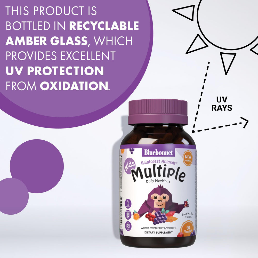 BlueBonnet Rainforest Animalz probiotic blend promotes gentle tummy comfort for kids.