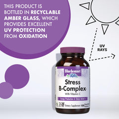 Bluebonnet Stress B-Complex certifications highlight kosher gluten free status.