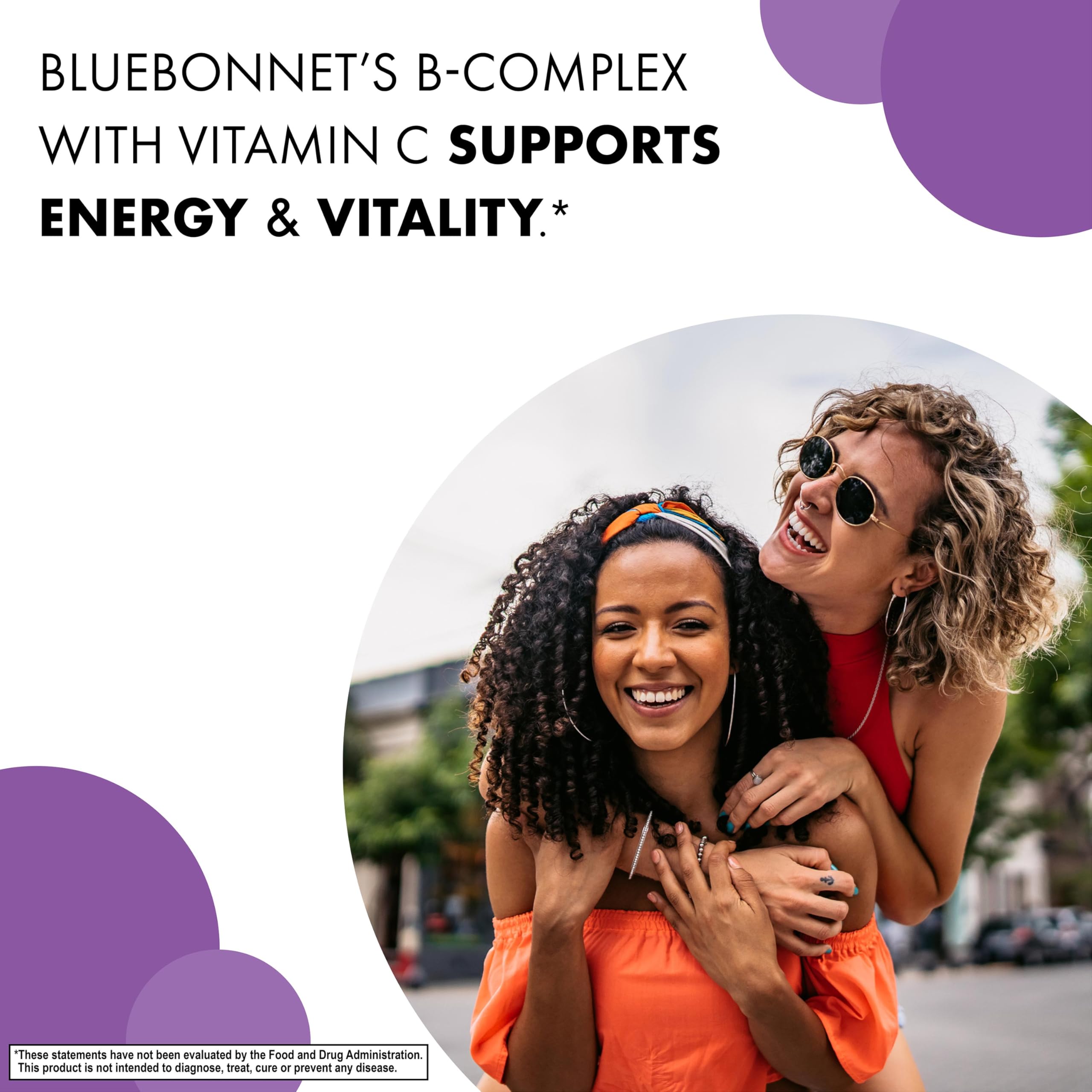 Bluebonnet Stress B-Complex vegan capsules indicating allergen free formula.