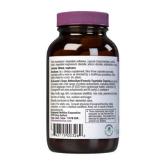 Bluebonnet Super Antioxidant Formula bottle label highlights gluten-free and dairy-free formulation